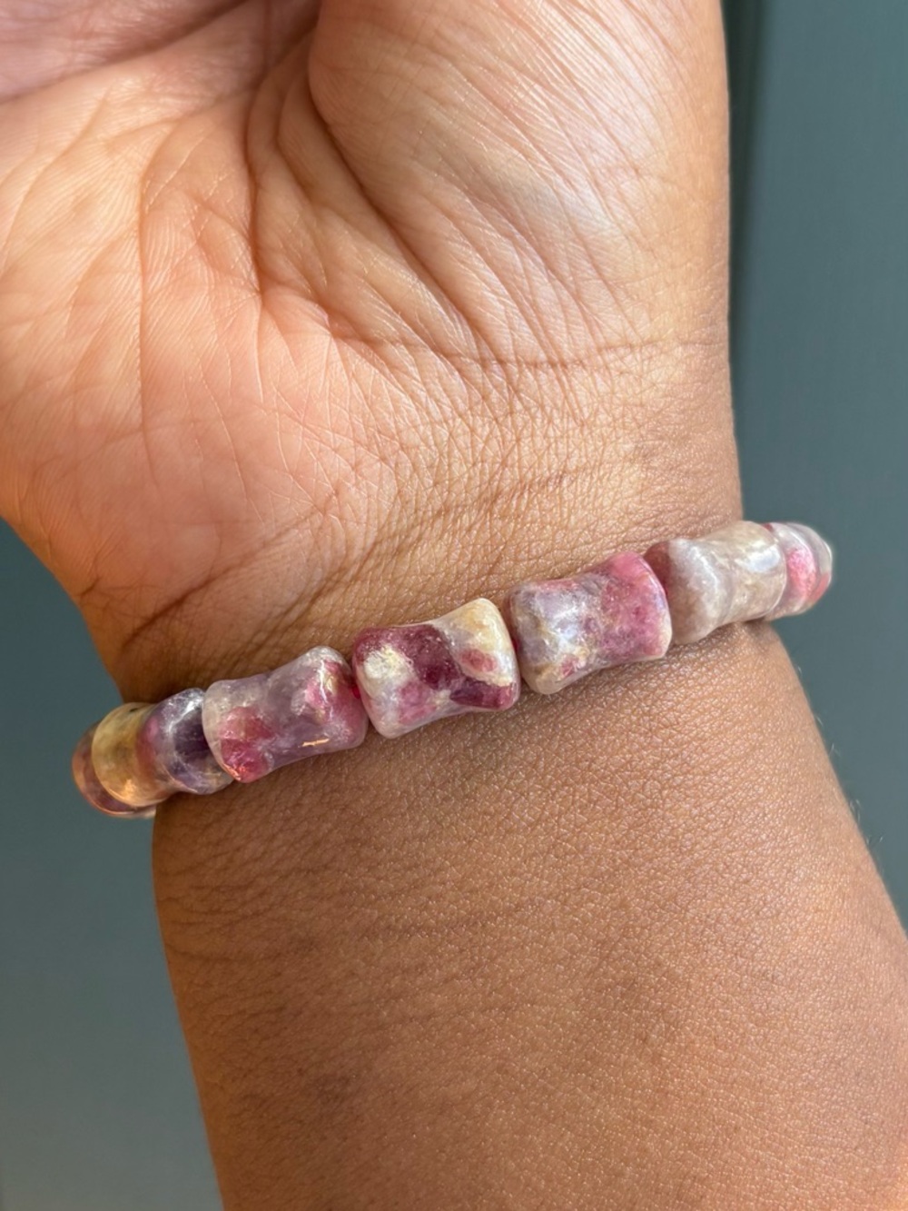 Unicorn Tourmaline Bamboo Crystal Bracelet 9.5mm - Picture 7 of 10